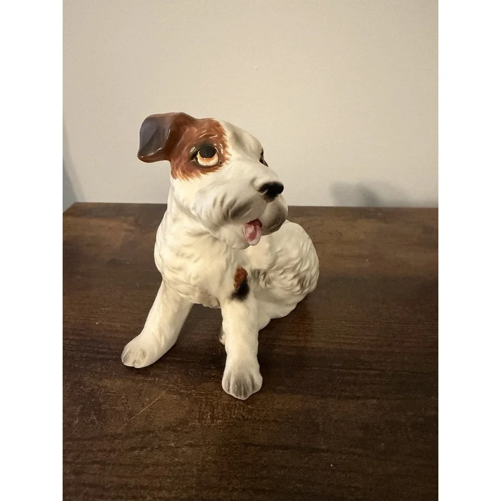 Vintage Terrier Puppy Dog Figurine Porcelain Ceramic Brown White Tongue‎ Out 4